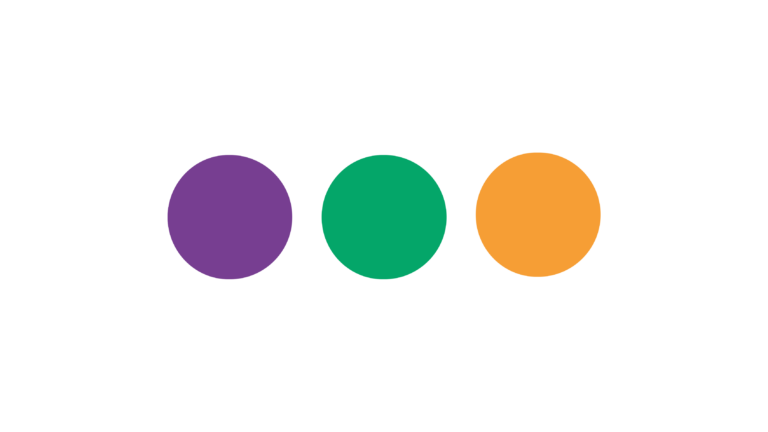 Three dots in purple, green and orange