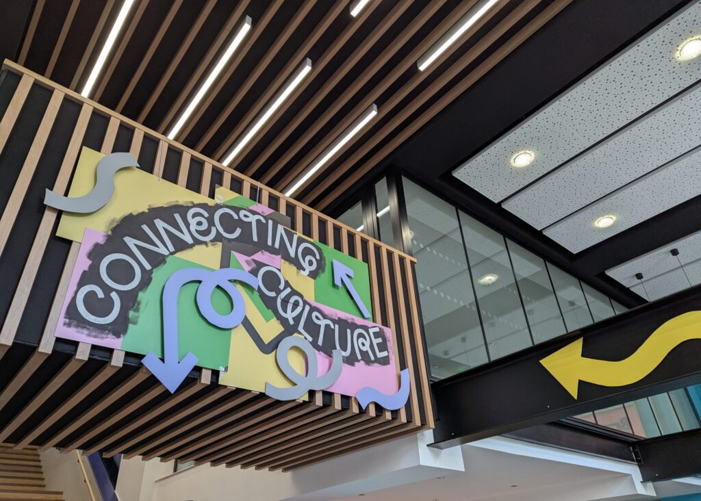 Handmade wooden sign saying Connecting Culture